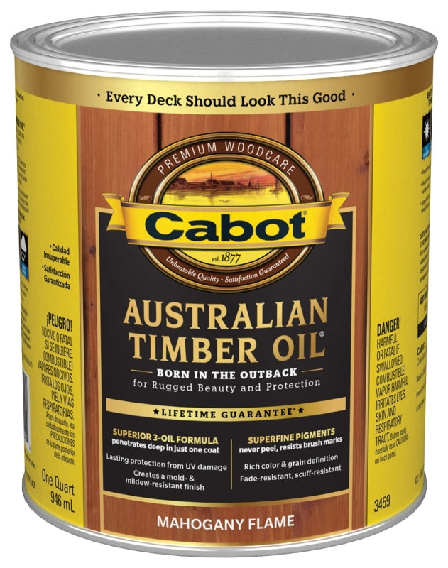 Cabot 140.0003459.005 Australian Timber Oil, Mahogany Flame, Liquid, 1 qt Can