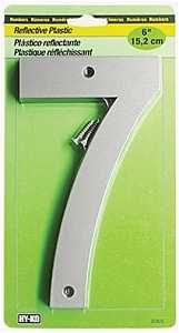 Hy-Ko 30800 Series 30807 Reflective Sign, Character: 7, 6 in H Character, Black/Silver Character, Plastic