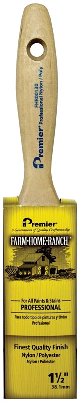 Premier FHR00130 Paint Brush, 1-1/2 in W, Flat Varnish Brush, 2-1/2 in L Bristle, Nylon/Polyester Bristle