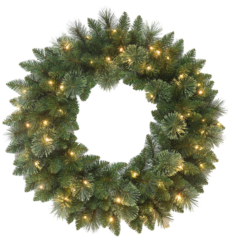 Hometown Holidays 29729 Lodgepole Wreath, PVC/Crushed Cashmere, Battery Operated, Mini Bulb, Clear Bulb
