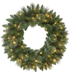 Hometown Holidays 29729 Lodgepole Wreath, PVC/Crushed Cashmere, Battery Operated, Mini Bulb, Clear Bulb