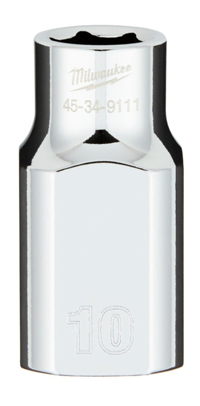 Milwaukee 45-34-9111 Socket, 10 mm Socket, Standard Socket, 0.85 in OAL, 1/2 in Drive, 6 -Point, Chrome Vanadium Steel