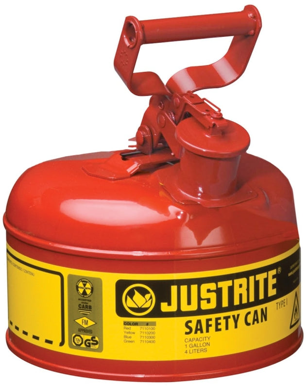 Justrite 7110100 Safety Can, 9-1/2 in Dia, 11 in OAH, 1 gal, Steel, Red