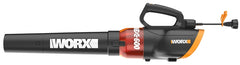 Worx WG520 Electric Leaf Blower, 12 A, 120 V, 320, 600 cfm Air, 20 min Run Time, Black/Orange