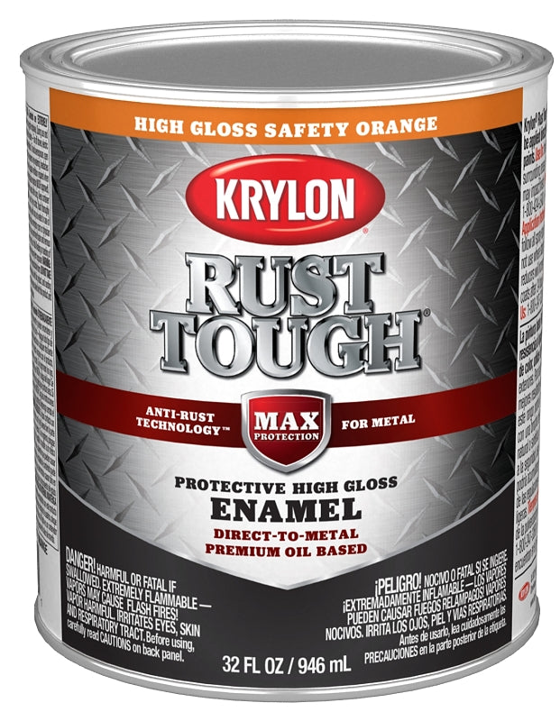 Krylon Rust Tough K09767008 Rust Preventative Paint, Gloss, Safety Orange, 1 qt, 400 sq-ft/gal Coverage Area