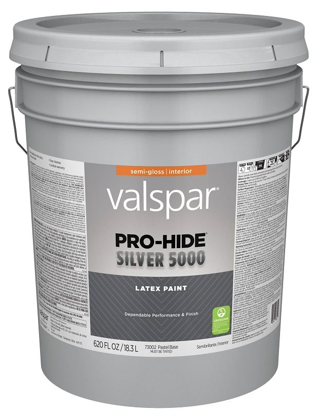 Valspar Pro-Hide Silver 5000 7300 028.0073002.008 Latex Paint, Water Base, Semi-Gloss, Pastel Base, 5 gal