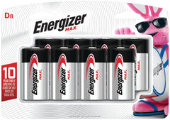 Energizer E95BP-8H Battery, 1.5 V Battery, 18 Ah, D Battery, Alkaline, Manganese Dioxide, Zinc, Rechargeable: No