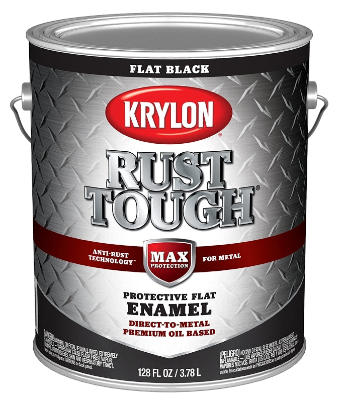 Krylon Rust Tough K09731008 Rust Preventative Paint, Flat, Black, 1 gal, 400 sq-ft/gal Coverage Area