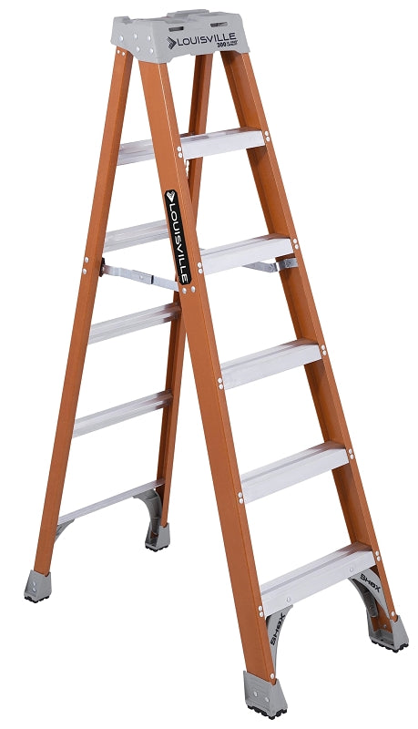 Louisville FS1506 Step Ladder, 6 ft H, Type IA Duty Rating, Fiberglass, 300 lb, 5-Step, 125 in Max Reach