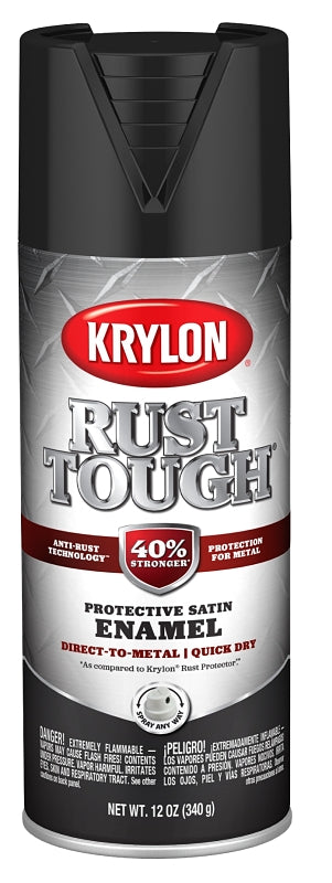 Krylon Rust Tough K09269008 Enamel Spray Paint, Satin, Black, 12 oz, Can