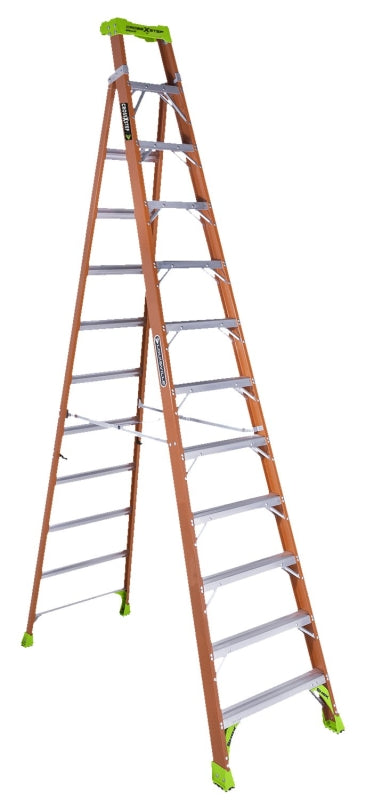 Louisville FXS1512 Cross Step Ladder, 12 ft H, Type IA Duty Rating, Fiberglass, 300 lb, 12 -Step, 193 in Max Reach