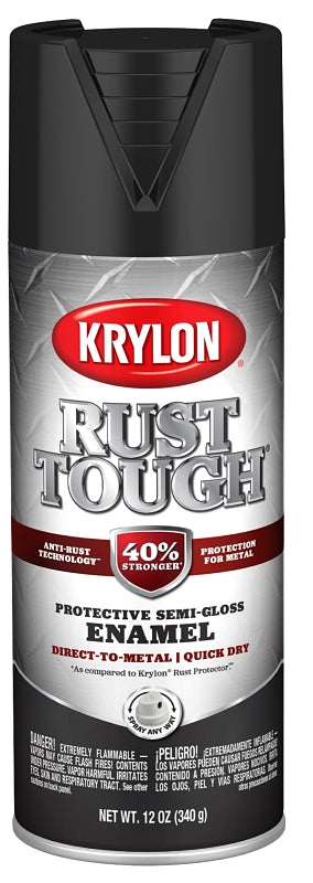 Krylon Rust Tough K09267008 Enamel Spray Paint, Semi-Gloss, Black, 12 oz, Can