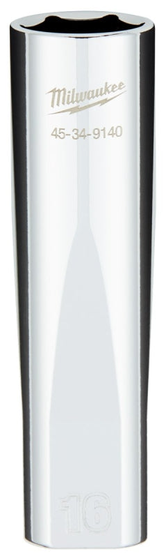 Milwaukee 45-34-9140 Socket, 16 mm Socket, Deep Socket, 0.85 in OAL, 1/2 in Drive, 6 -Point, Chrome Vanadium Steel