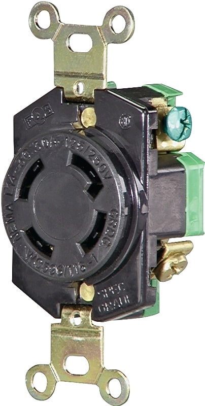 Eaton Wiring Devices L1430R Single Receptacle, Flush Mounting, 3 -Pole, 125/250 V, 30 A, Back and Side Wiring, Black