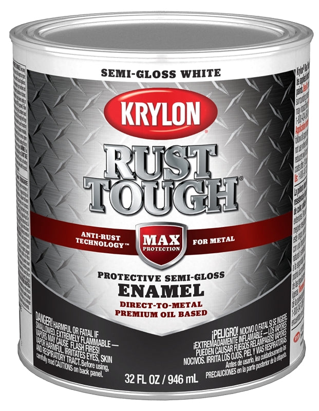 Krylon Rust Tough K09708008 Rust Preventative Paint, Semi-Gloss, White, 1 qt, 400 sq-ft/gal Coverage Area