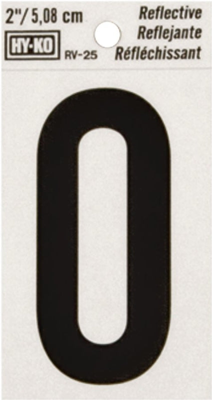Hy-Ko RV-25/0 Reflective Sign, Character: 0, 2 in H Character, Black Character, Silver Background, Vinyl