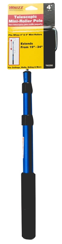 Whizz 95200 Mini Roller Pole, 19 to 34 in L, Aluminum, Telescopic Handle, Blue