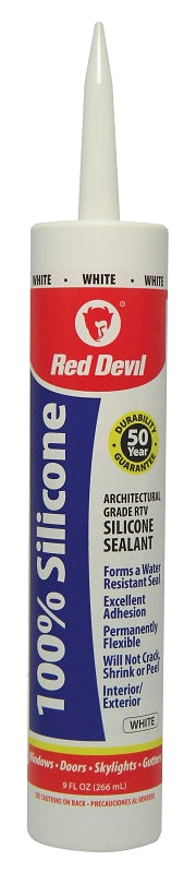 Red Devil 0816 Silicone Sealant, White, -60 to 400 deg F, 10.1 fl-oz Cartridge