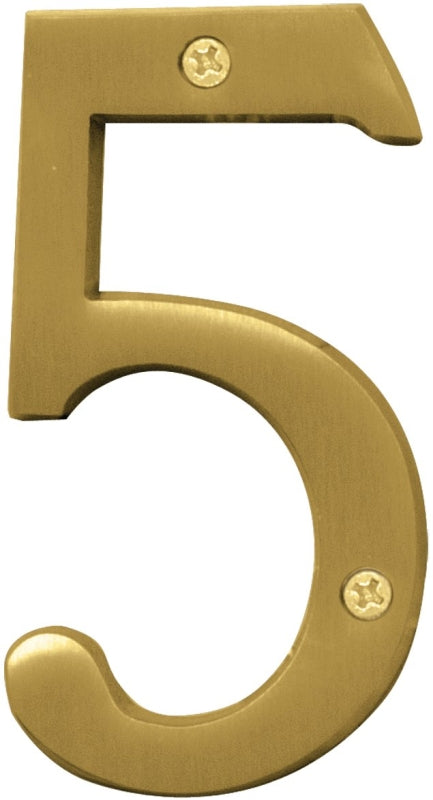 Hy-Ko Prestige Series BR-43BB/5 House Number, Character: 5, 4 in H Character, Brass Character, Solid Brass
