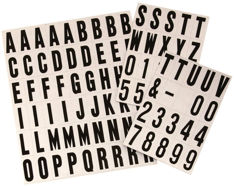 Hy-Ko MM-21 Packaged Number and Letter Set, 3/4 in H Character, Black Character, Silver Background, Vinyl