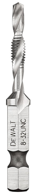 DEWALT IMPACT READY DWADTQTR832 Tap and Drill Bit, 8 mm Dia, 3-Flute, Spiral Flute, HSS, 2-5/32 in L