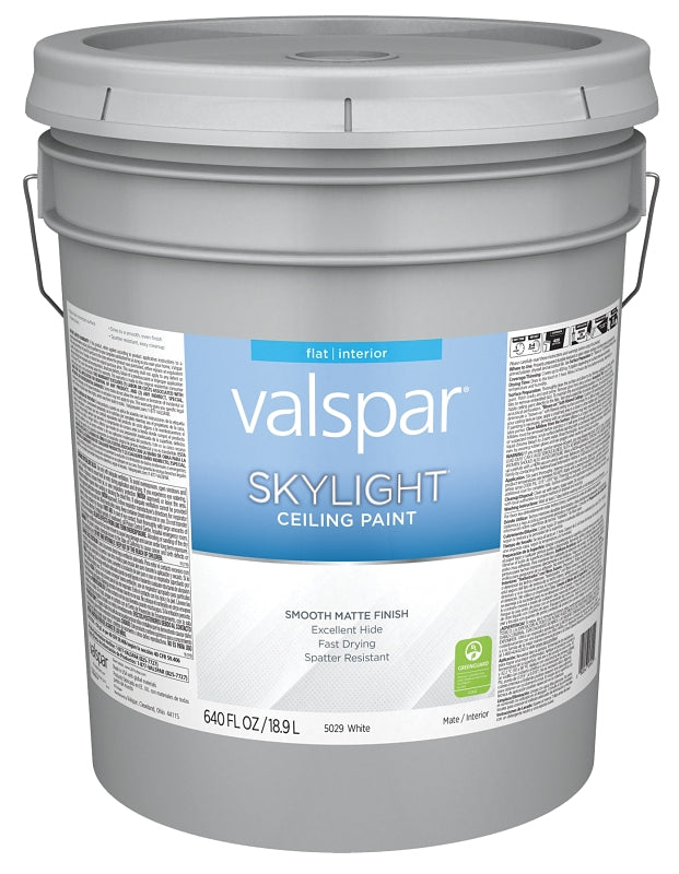 Valspar Skylight 5029 028.0015029.008 Ceiling Paint, Flat, White, 5 gal, Plastic Pail, Latex Base