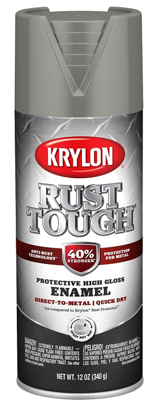 Krylon Rust Tough K09262008 Enamel Spray Paint, Gloss, Classic Gray, 12 oz, Can