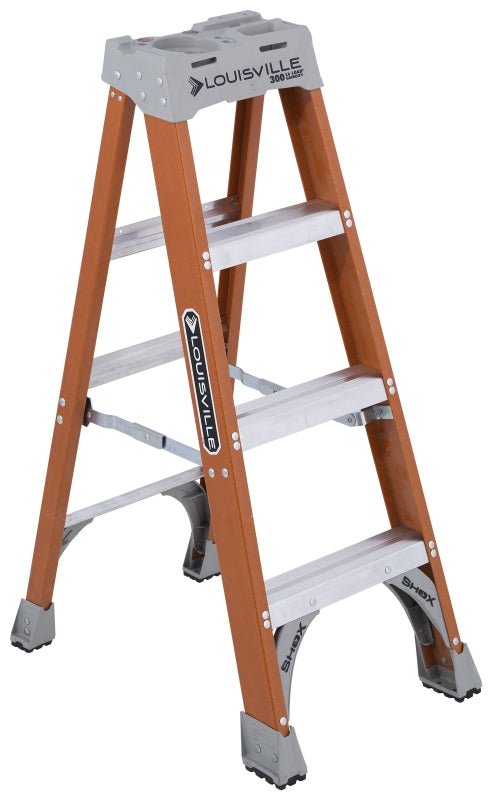 Louisville FS1504 Step Ladder, 4 ft H, Type IA Duty Rating, Fiberglass, 300 lb