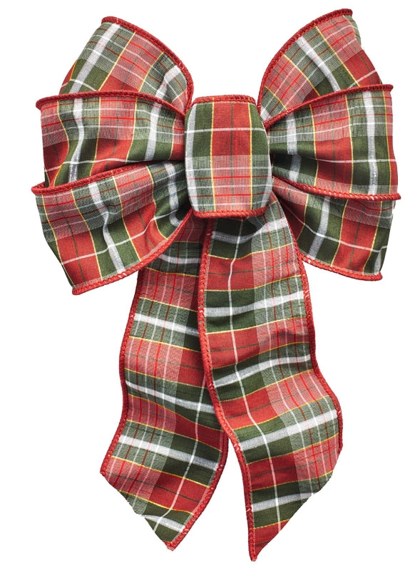 Holidaytrims 6155 Gift Bow, 8-1/2 x 14 in, Hand Tied Design, Cloth, Green/Gold/Red/White