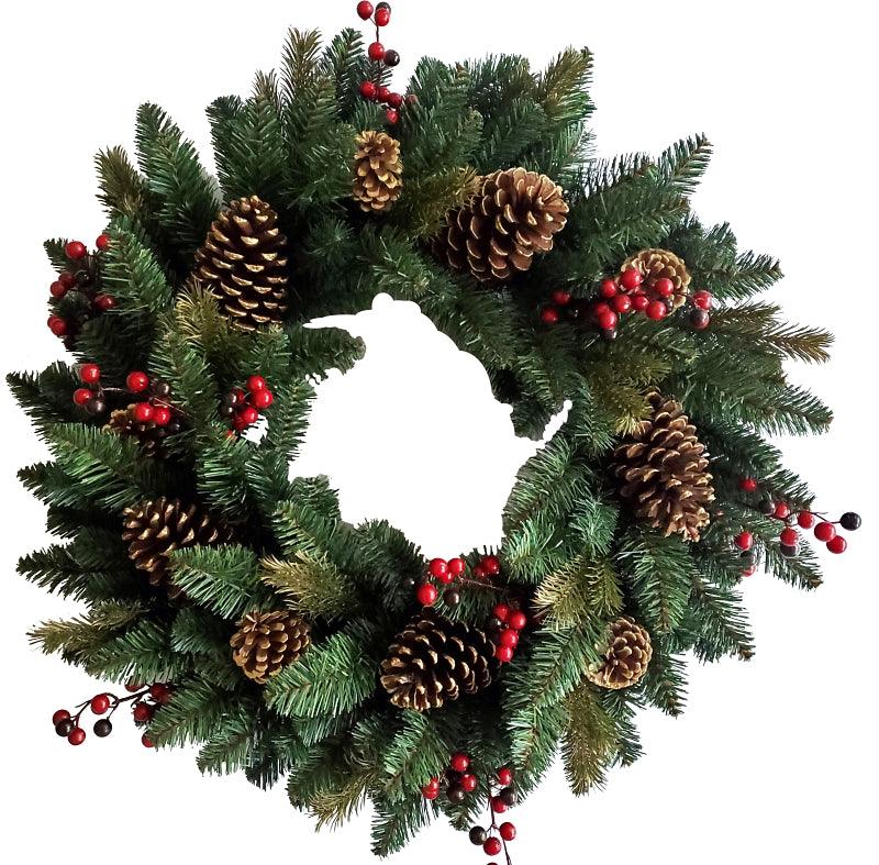 Hometown Holidays 38513 Red Cone and Berry Wreath, PVC, Wire Hook Mounting