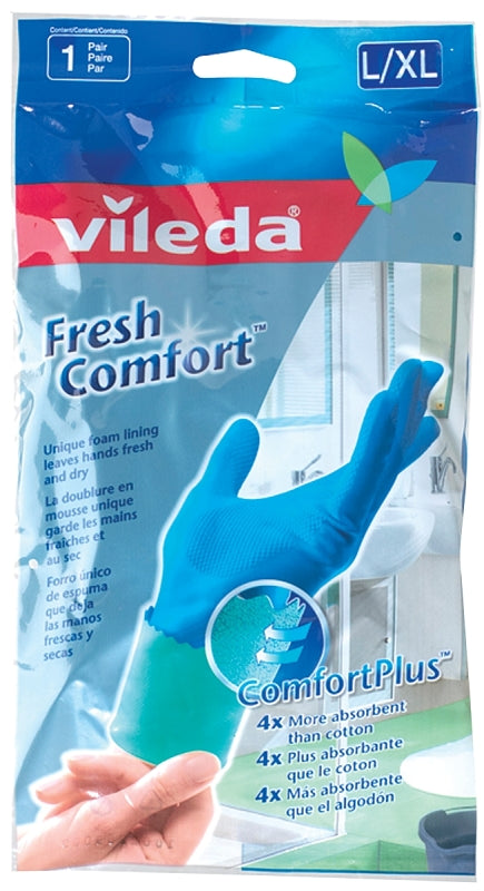 Vileda 105412 Cleaning Gloves, L, 10 in L, Latex, Blue