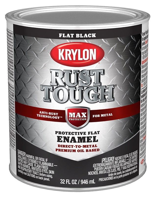 Krylon Rust Tough K09711008 Rust Preventative Paint, Flat, Black, 1 qt, 400 sq-ft/gal Coverage Area