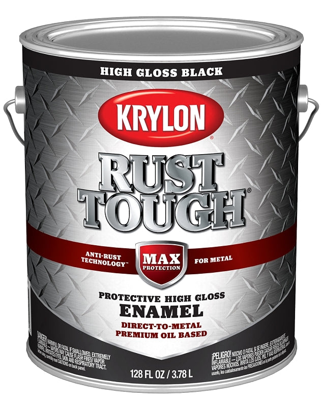 Krylon Rust Tough K09730008 Rust Preventative Paint, Gloss, Black, 1 gal, 400 sq-ft/gal Coverage Area