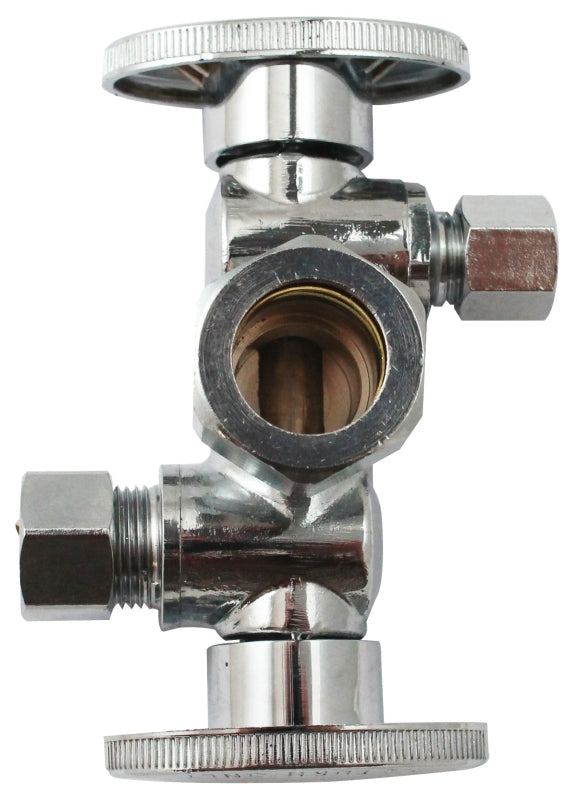 Plumb Pak K2904DHLF Dual Shut-Off Valve, 5/8 x 3/8 x 1/4 in Connection, Compression, 250 psi Pressure, Brass Body