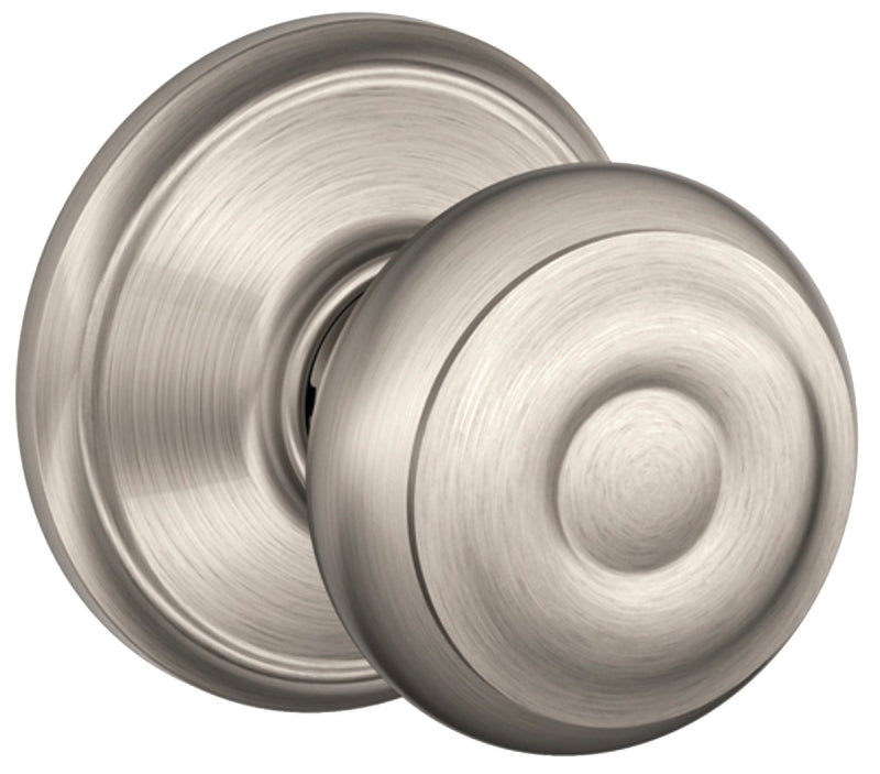 Schlage F Series F10VGEO619 Passage Knob, Knob Handle, Metal, Satin Nickel, 2-3/8 to 2-3/4 in Backset, Reversible Hand