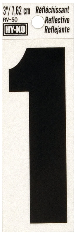 Hy-Ko RV-50/1 Reflective Sign, Character: 1, 3 in H Character, Black Character, Silver Background, Vinyl