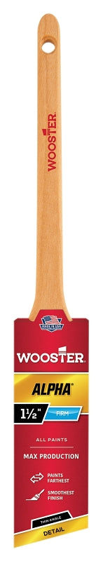 Wooster 4230-1 1/2 Paint Brush, Maple Wood Handle, 1-1/2 in W, Thin Angle Brush, 2-3/16 in L Bristle, Sash Handle