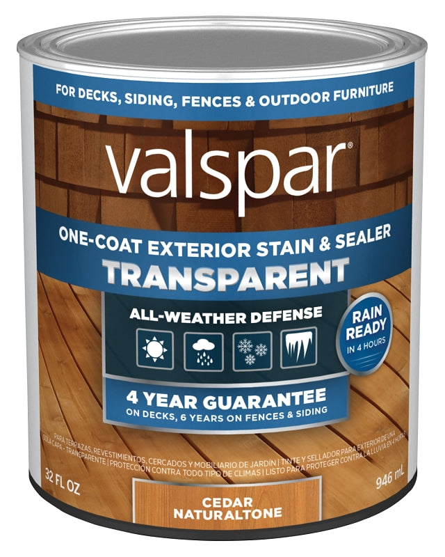 Valspar VL1028074-14 Stain and Sealer, Transparent, Cedar Natural, Liquid, 1 qt