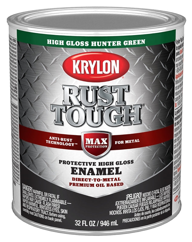 Krylon Rust Tough K09714008 Rust Preventative Paint, Gloss, Hunter Green, 1 qt, 400 sq-ft/gal Coverage Area
