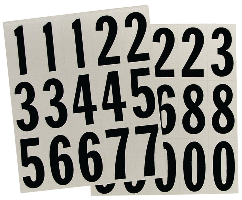 Hy-Ko MM-22N Packaged Number Set, 2 in H Character, Black Character, White Background, Vinyl