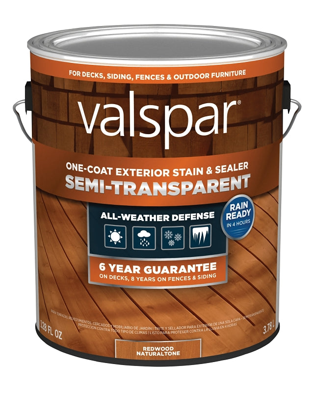 Valspar VL1028084-16 Stain and Sealer, Semi-Transparent, Red Natural, Liquid, 1 gal