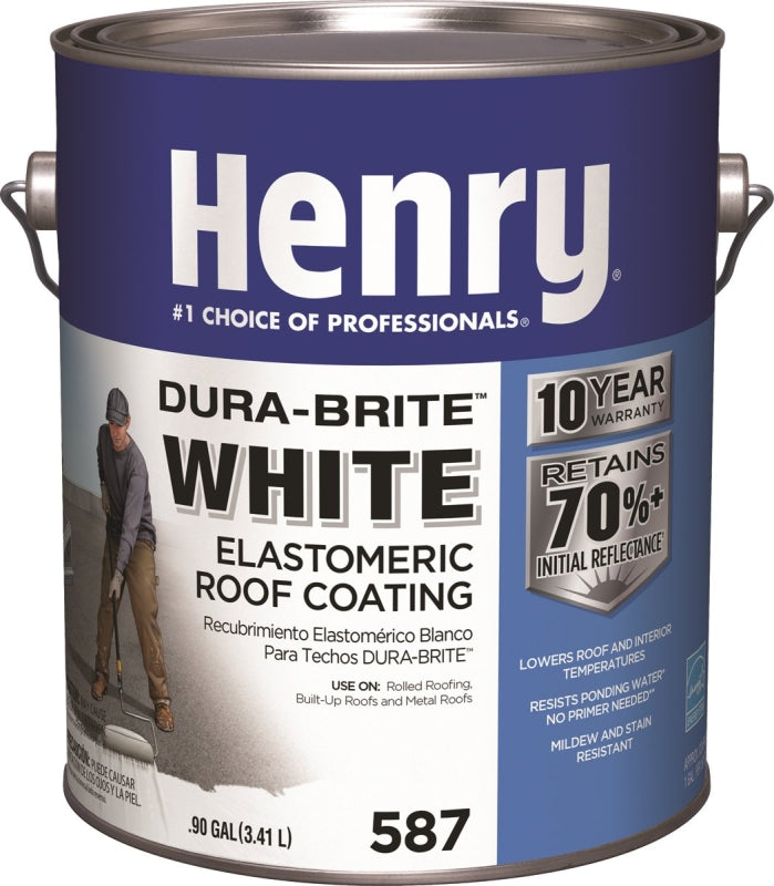 Henry HE587042 Elastomeric Roof Coating, White, 0.9 gal Pail, Cream, White