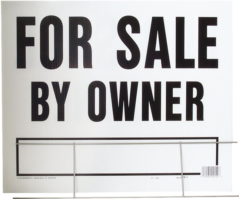 Hy-Ko LFS-1 Lawn Sign, For Sale By Owner, Black Legend, Plastic, 24 in W x 19 in H Dimensions