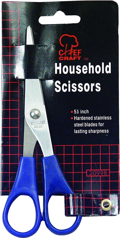 Chef Craft 20998 Household Scissors, 5-1/2 in OAL, Stainless Steel Blade, Contoured Handle, Blue Handle
