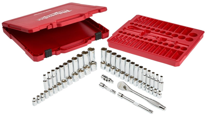 Milwaukee 48-22-9008 Ratchet and Socket Set, Alloy Steel, Chrome