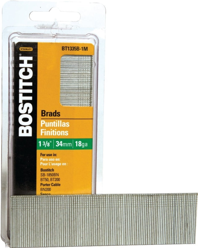 Bostitch BT1335B-1M Series Nail, Glue Collation, 1-3/8 in L, 18 Gauge, Steel, Coated, Brad Head, Smooth Shank, 1000/PK