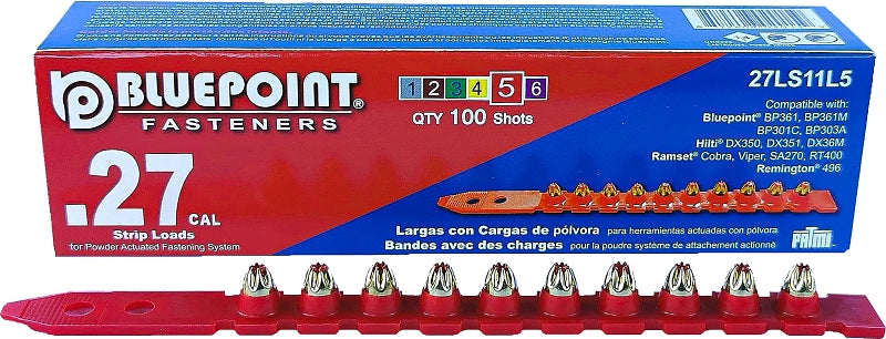 Blue Point Fasteners 27LS11L5 Low Velocity Load, 0.27 Caliber, Power Level: #5, Red Code, 6.8 mm Dia, 11 mm L