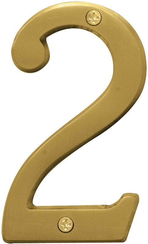 Hy-Ko Prestige Series BR-43BB/2 House Number, 2.938 in W x 6.875 in H Dimensions, Character: 2, 4 in H Character, Brass