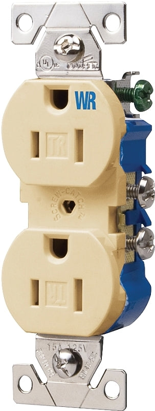 Eaton Wiring Devices TWR270V Duplex Receptacle, Thermoplastic, Ivory, 2-Pole, 15 A, 125 V, 60 Hz