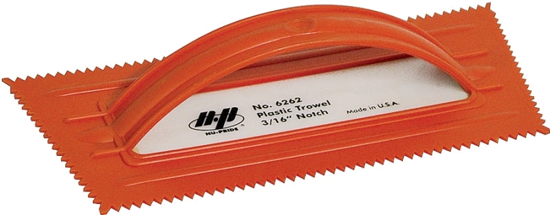 QLT 6262 Trowel, 3/16 in W x 5/32 in D Notch, 9-1/2 in L, 4-1/4 in W, V Notch, Comfort-Grip Handle